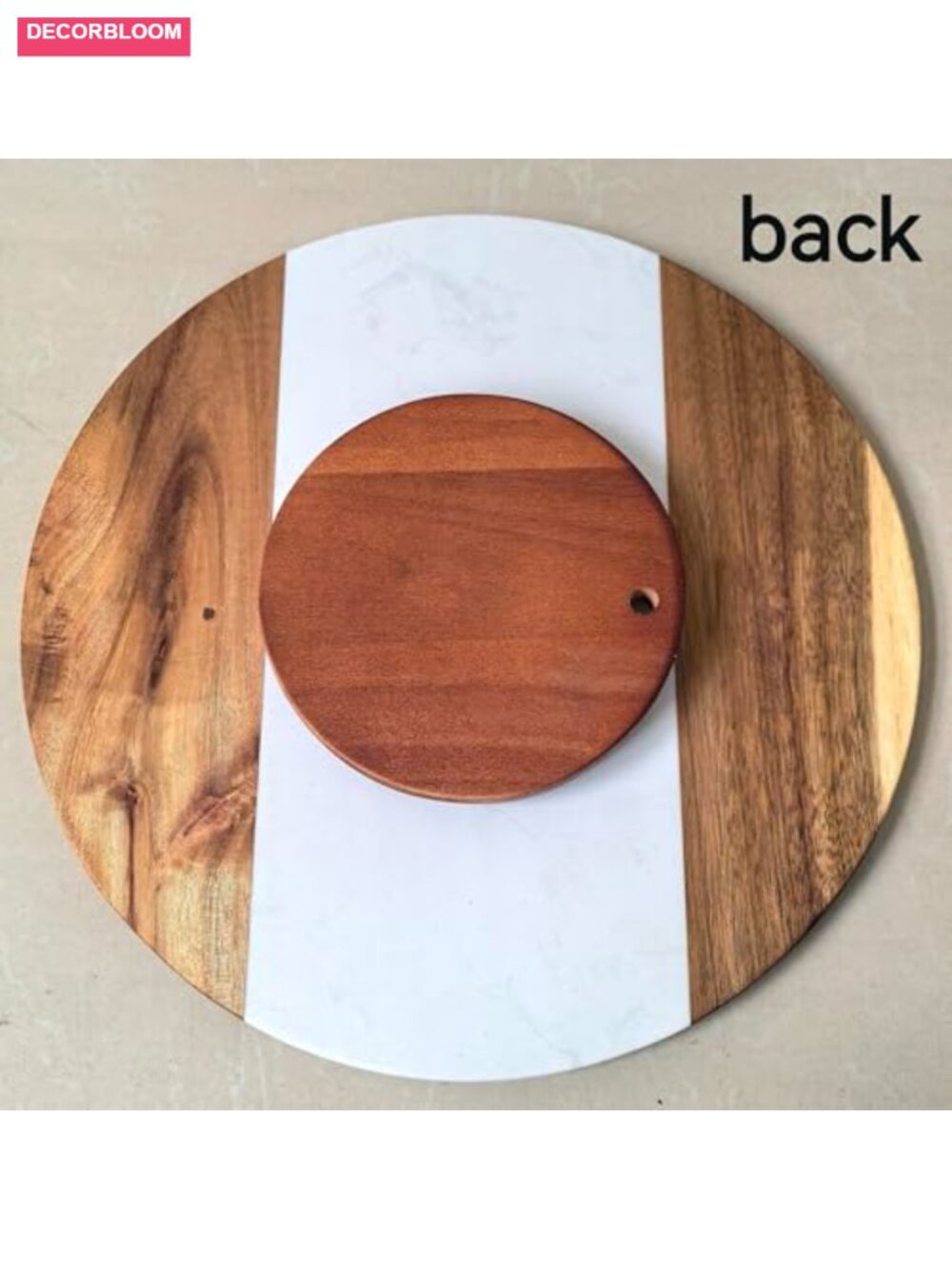 13 Inch Marble and Acacia Wood Lazy Susan 360 Rotating Serving Tray Charcuterie - Picture 4 of 6